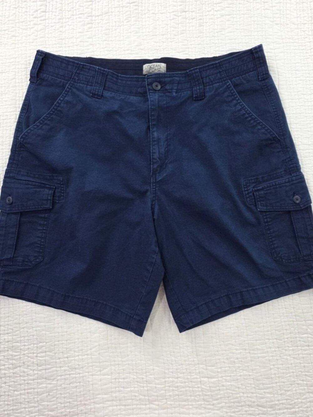 Ocean Coast Cargo Shorts Mens 38 RipStop Flex‎ Navy Blue 9" Inseam Elastic Waist